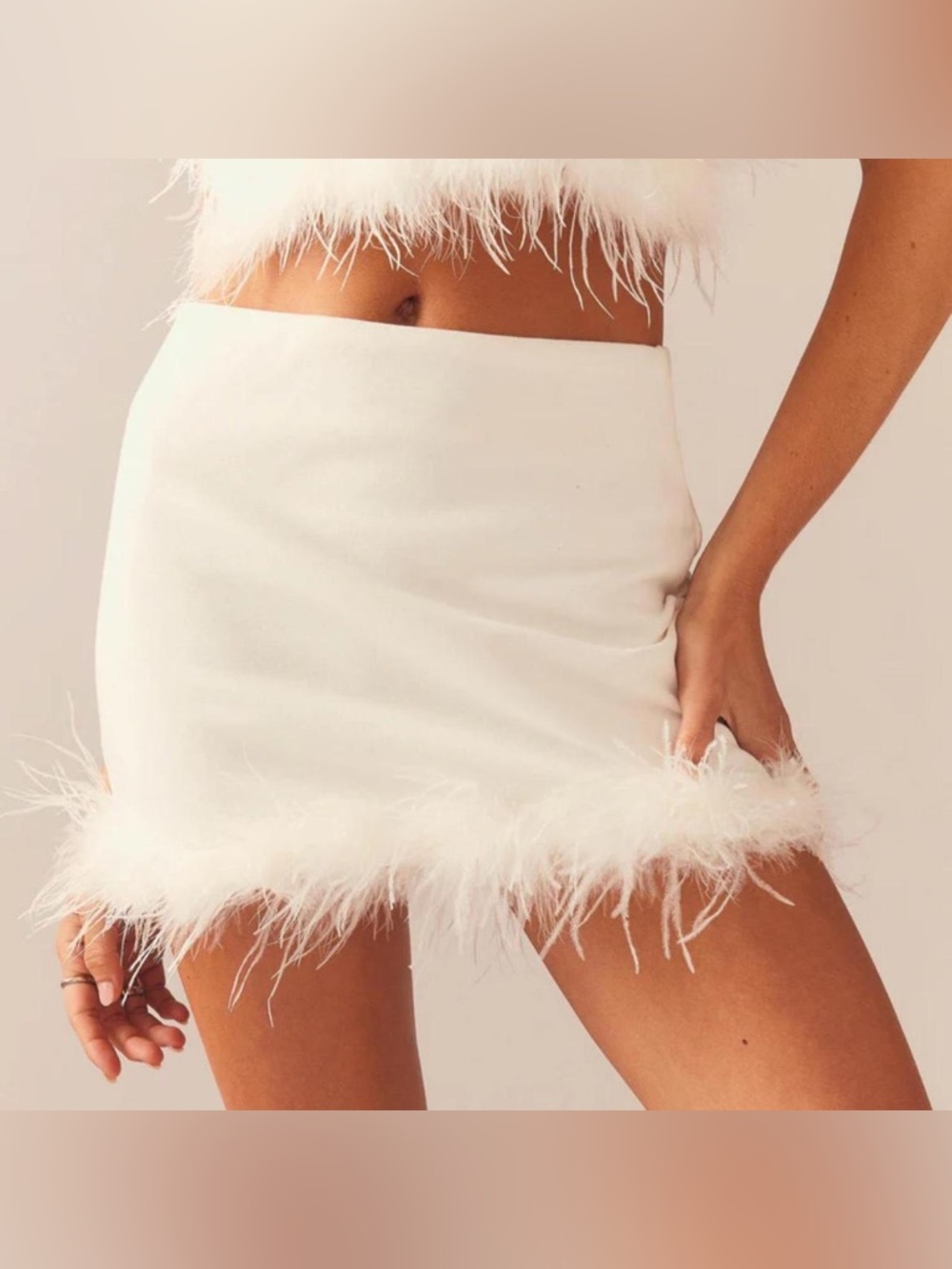 Peppermayo White Feather Trim Mini Skirt